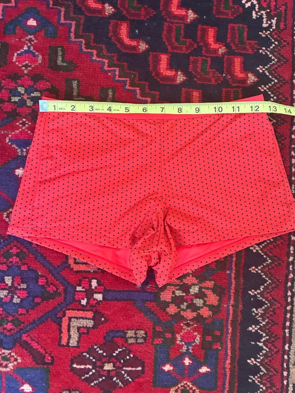 Frankie’s Bikinis Red and Black Polka Dots Boyshorts Swim Bottoms